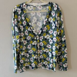 Boden Women’s Floral Blue, White, Yellow Cardigan Sweater Size US 16